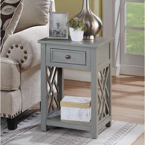 Coventry 23 in. H Gray Wood End Table with Drawer and Shelf
