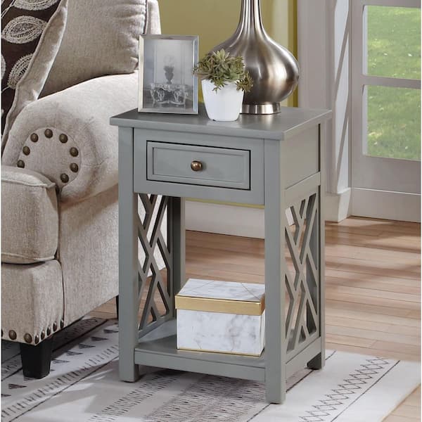 Alaterre Furniture Coventry 23 in. H Gray Wood End Table with Drawer and Shelf