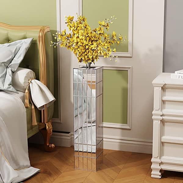 30 in. Silver Glass Square Decorative Floor Tall Vase