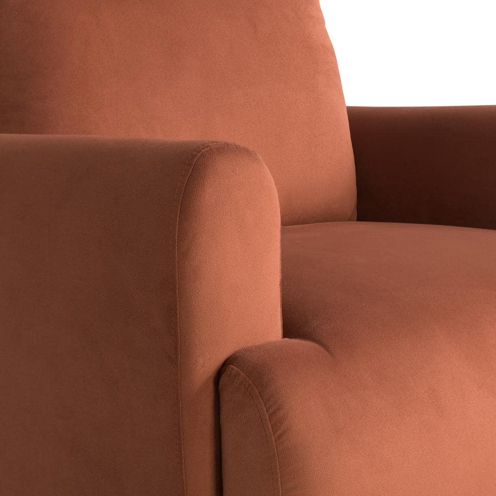 Rust Velvet Barrel Accent Chair with Black Wood Legs
