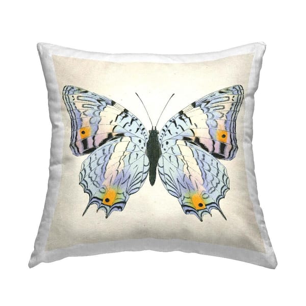 Stupell Industries Butterfly with Yellow Details Blue Print Polyester 18 in. x 18 in. Throw Pillow