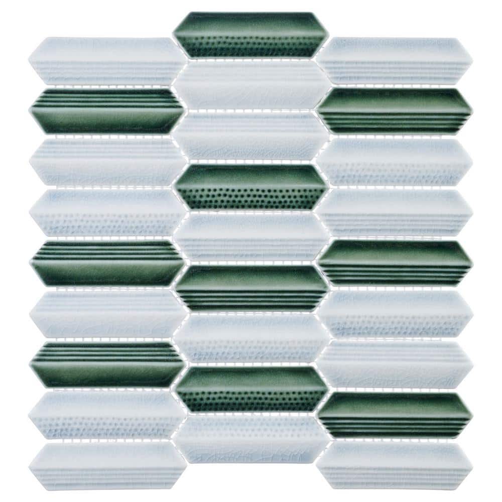 Soren Cavette Green 1 in. x 4 in. Hexagon Upcycled Textured Matte Glass Mos