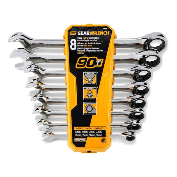 GEARWRENCH 90-Tooth Metric Ratcheting Combination Wrench Set with