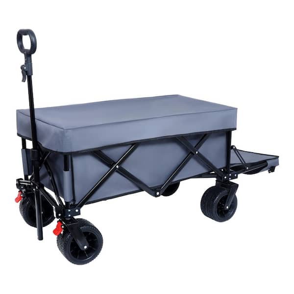 7 cu. ft. (46.85 in. x 22.05 in. x 41.34 in.)Gray Steel Garden Cart, Foldable Wagon, 400 lbs. Capacity