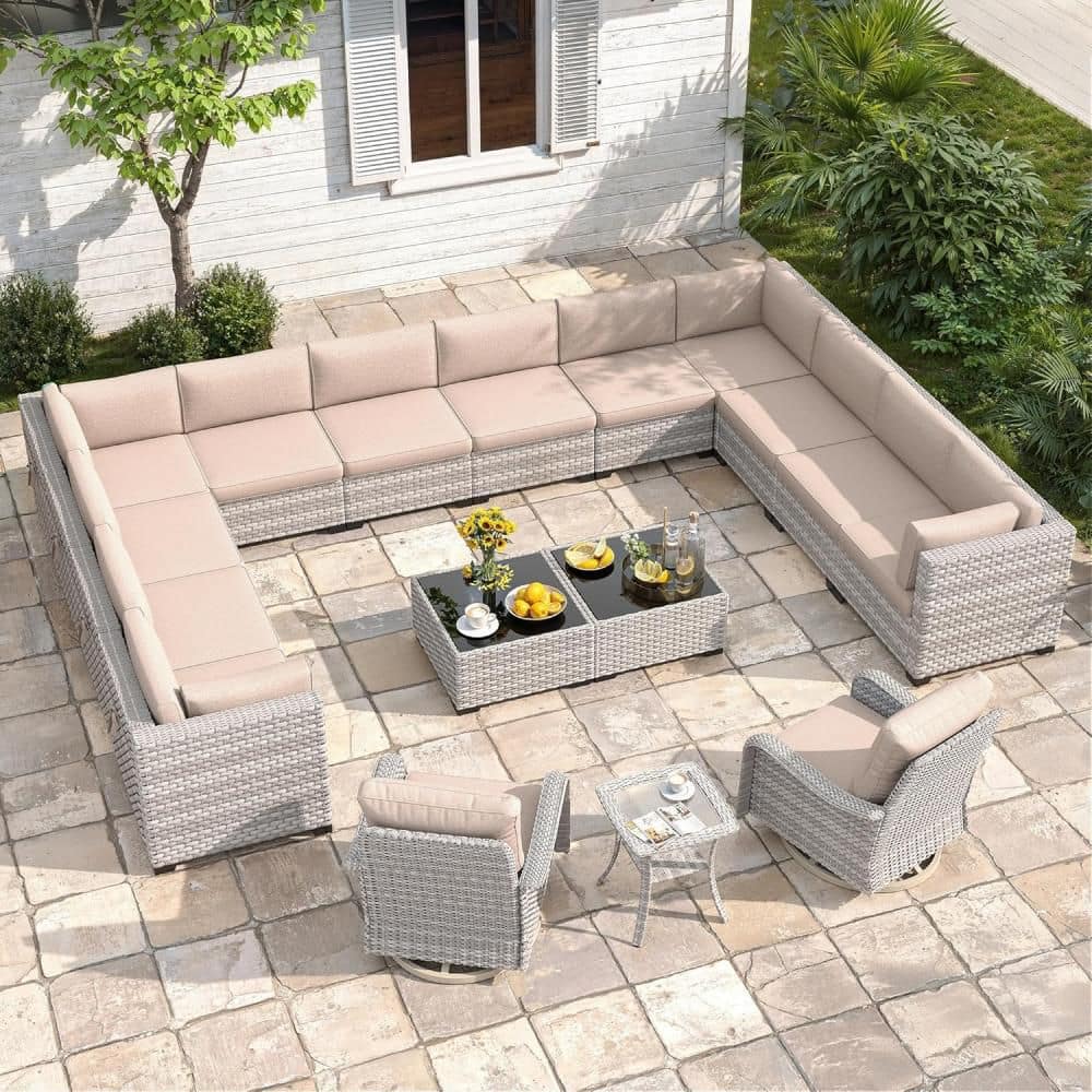 17-Piece Wicker Outdoor Patio Conversation Seating Set with Beige Cushions price history on PriceWatchPro