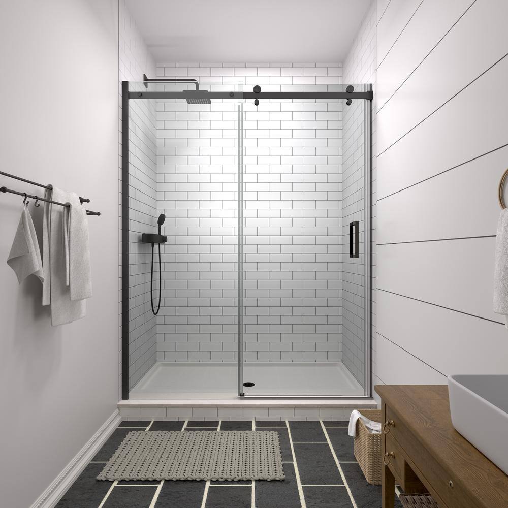 Sliding Shower Door - 60"W X 76"H, Matte Black Framed With Tempered Glass - Easy Install, Adjustable Fit