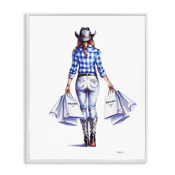 Stupell Industries Chic Cowgirl and Shopping Bags by Amanda Greenwood White Framed People Giclee Art Print 20 in. x 16 in.