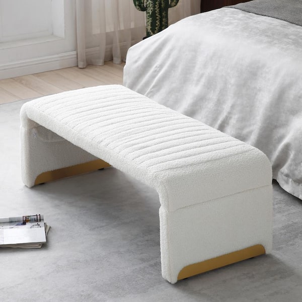 Magic Home 47.2 in. Modular Ottoman End of Bed Bench Sherpa Fabric Shoe Bench Footrest Entryway Bench with Metal Legs, Beige