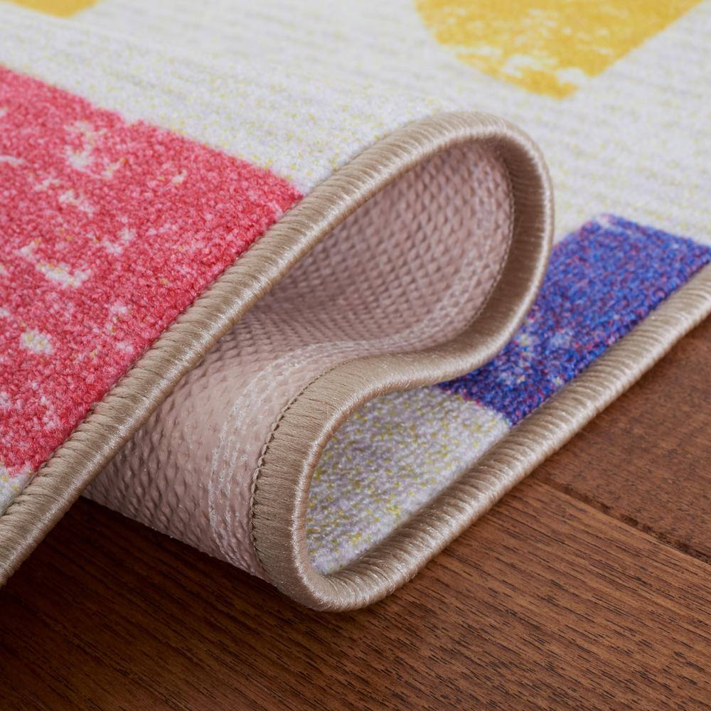 Ivory Multicolor Geometric Kids Playhouse Area Rug 5' x 7'