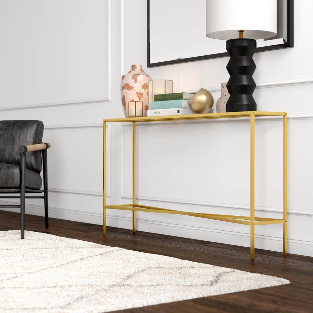 Henley Brass and Glass 55" Industrial Console Table with Storage