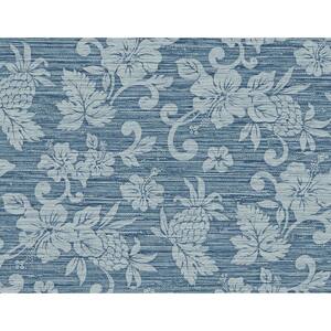 Bay Blue Juno Island Floral Embossed Vinyl Unpasted Wallpaper Roll 60.75 sq. ft.
