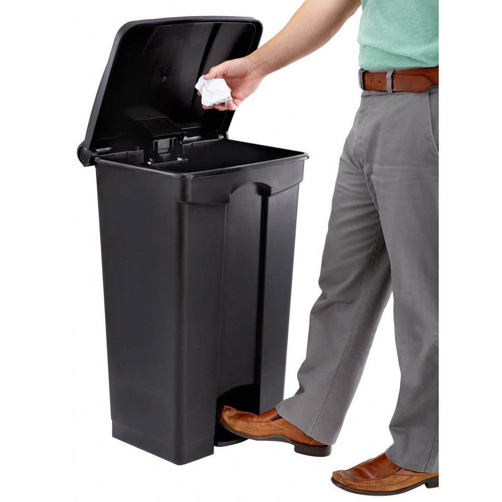 Large Black Plastic Step-On Trash Can, 23 Gallon