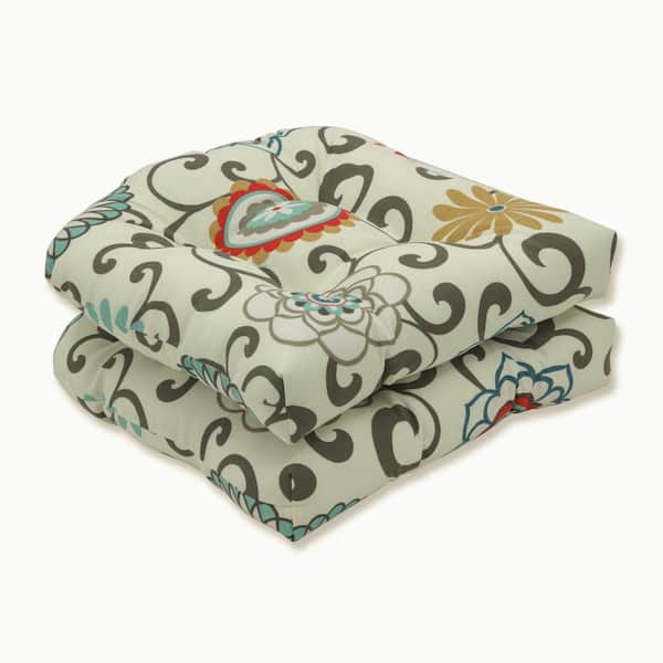 Pillow Perfect Floral 19 in. x 19 in. Outdoor Dining Chair Cushion in Blue/Brown (Set of 2)
