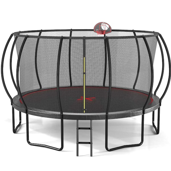 FLIPZA 16 ft. Trampoline with Basketball Hoop and Enclosure Net