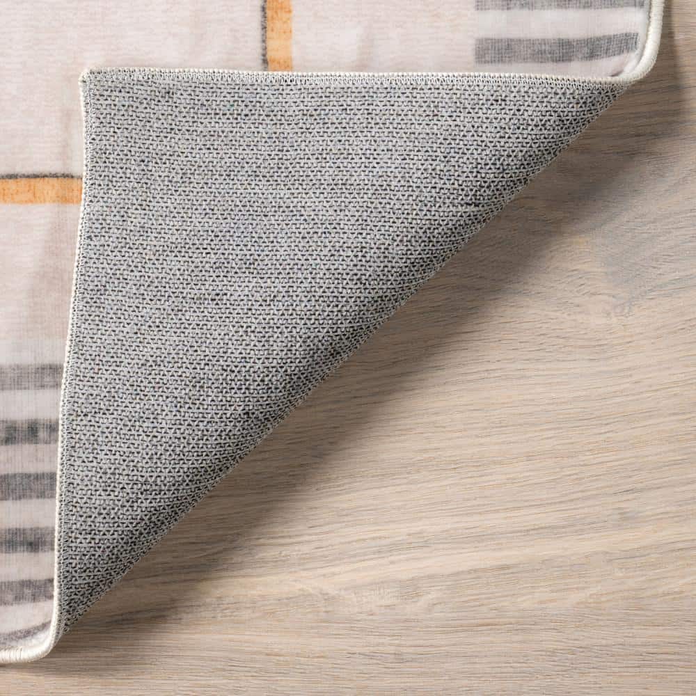 Modern Abstract Blue and Beige Washable Area Rug