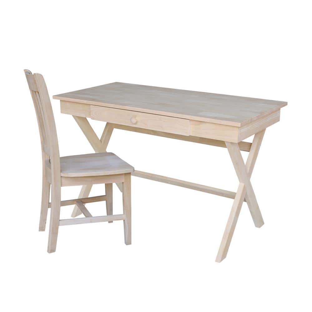 Unfinished Parawood Cross Leg Desk with Drawer