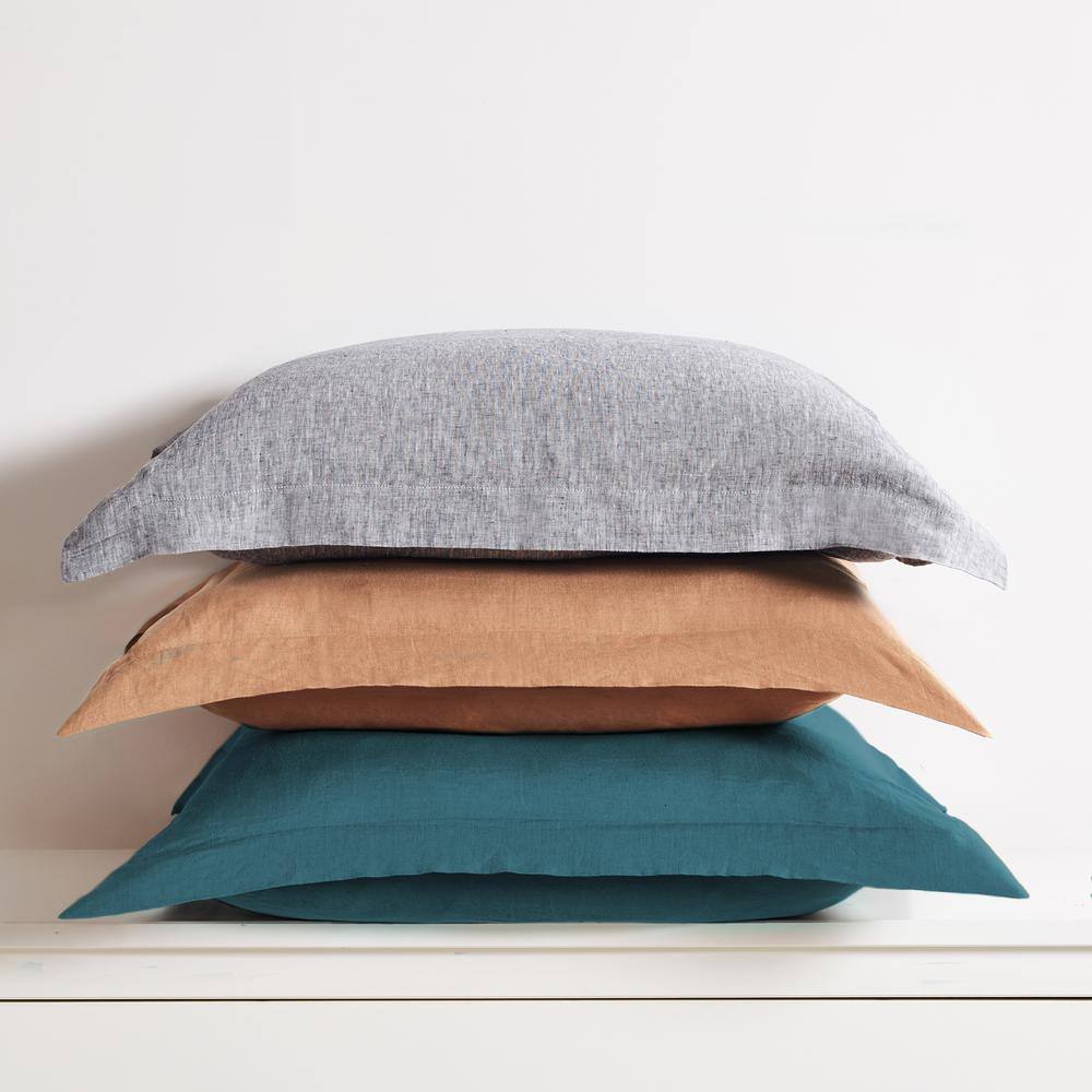 Heathered Stone Gray Linen Euro Sham with Flange