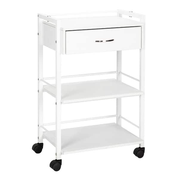 Karl home 3-Shelf Steel 4-Wheeled Kitchen Cart in White