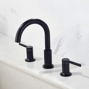 Swanneck 8 in. Widespread Double Handle Brass 3-Hole Bathroom Sink Faucet in Matte Black