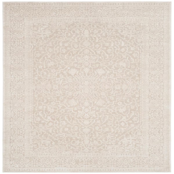 Reflection Cream/Ivory 5 ft. x 5 ft. Distressed Floral Square Area Rug