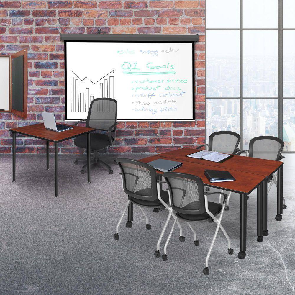 Kee 72 in x 24 in. Cherry Top Mobile Training Seminar Table Desk, Black Legs