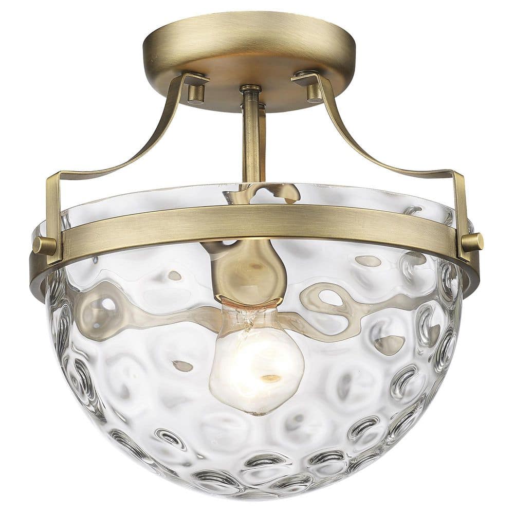 Quinn Antique Brass Glass Semi-Flush Mount Light
