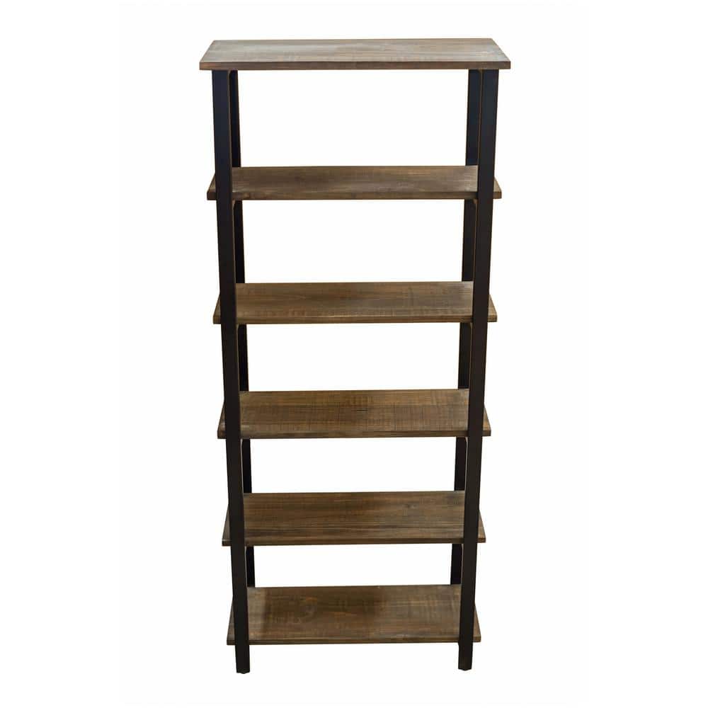 Pomona 70 in. Natural/Black Metal 5-shelf Etagere Bookcase