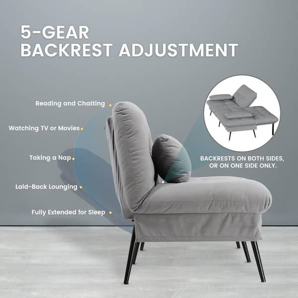 ComHoma Gray Fabric Futon Couch with Adjustable Backrest