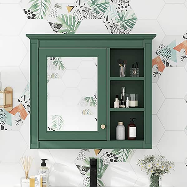 Staykiwi 30 in. W. x 28 in. H Green Rectangular MDF Board Medicine Cabinet with Mirror