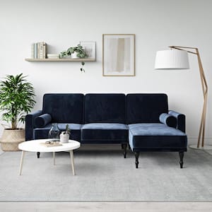 Elinda Blue Velvet Small Space Sectional Futon