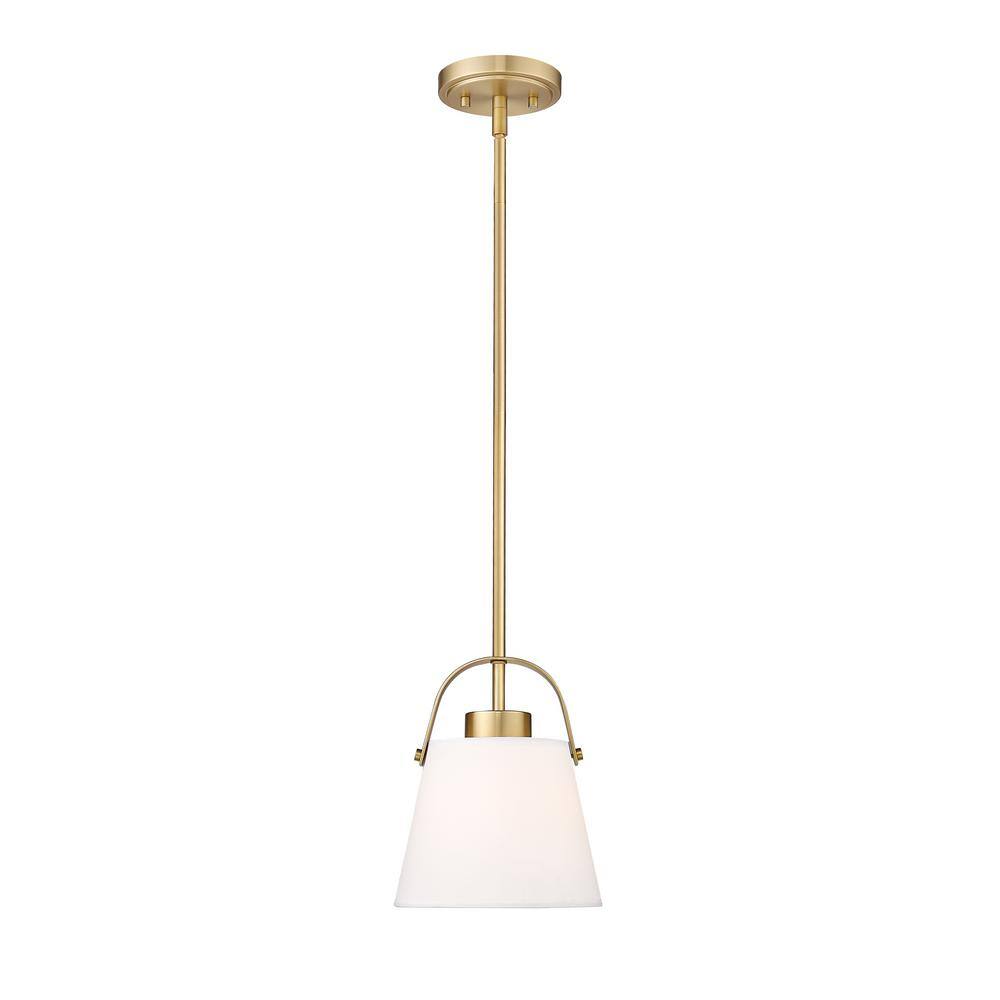 Z-Studio Linen Pendant 8 in. 1-Light Heritage Brass Pendant Light with Ivor