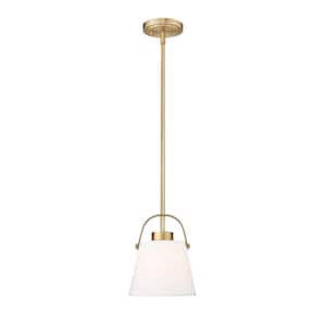 Z-Studio Linen Pendant 8 in. 1-Light Heritage Brass Pendant Light with Ivory Fabric Shade with No Bulbs included