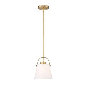 Z-Studio Linen Pendant 8 in. 1-Light Heritage Brass Pendant Light with Ivory Fabric Shade with No Bulbs included