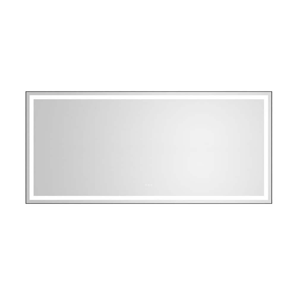 96 in. W x 48 in. H Rectangular Framed Dimmable LED Lighted Anti-Fog Wall Mounted Bathroom Vanity Mirror in Matte Black price history on PriceWatchPro