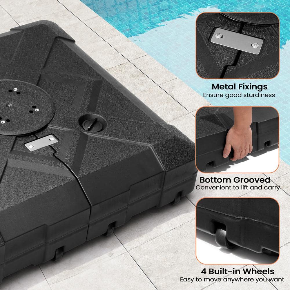 Black 220 lbs HDPE Patio Cantilever Umbrella Base with Wheels
