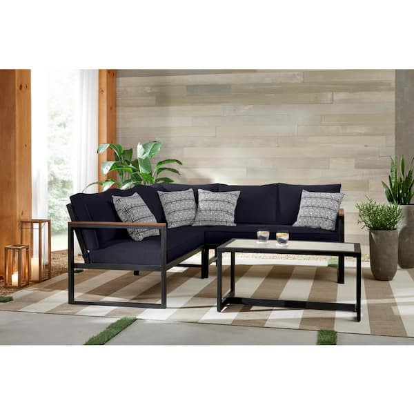 west park black aluminum outdoor patio sectional sofa seating set