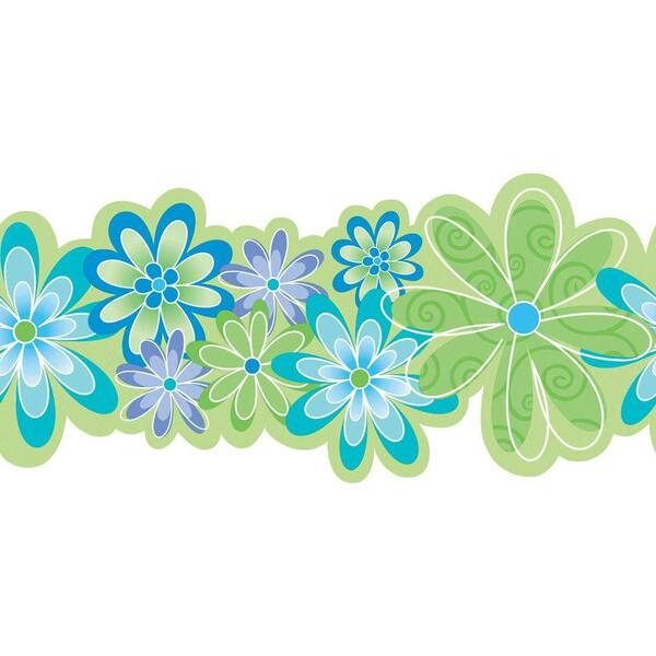 The Wallpaper Company 8 in. x 10 in. Brightly Colored Contemporary Flowers Border Sample