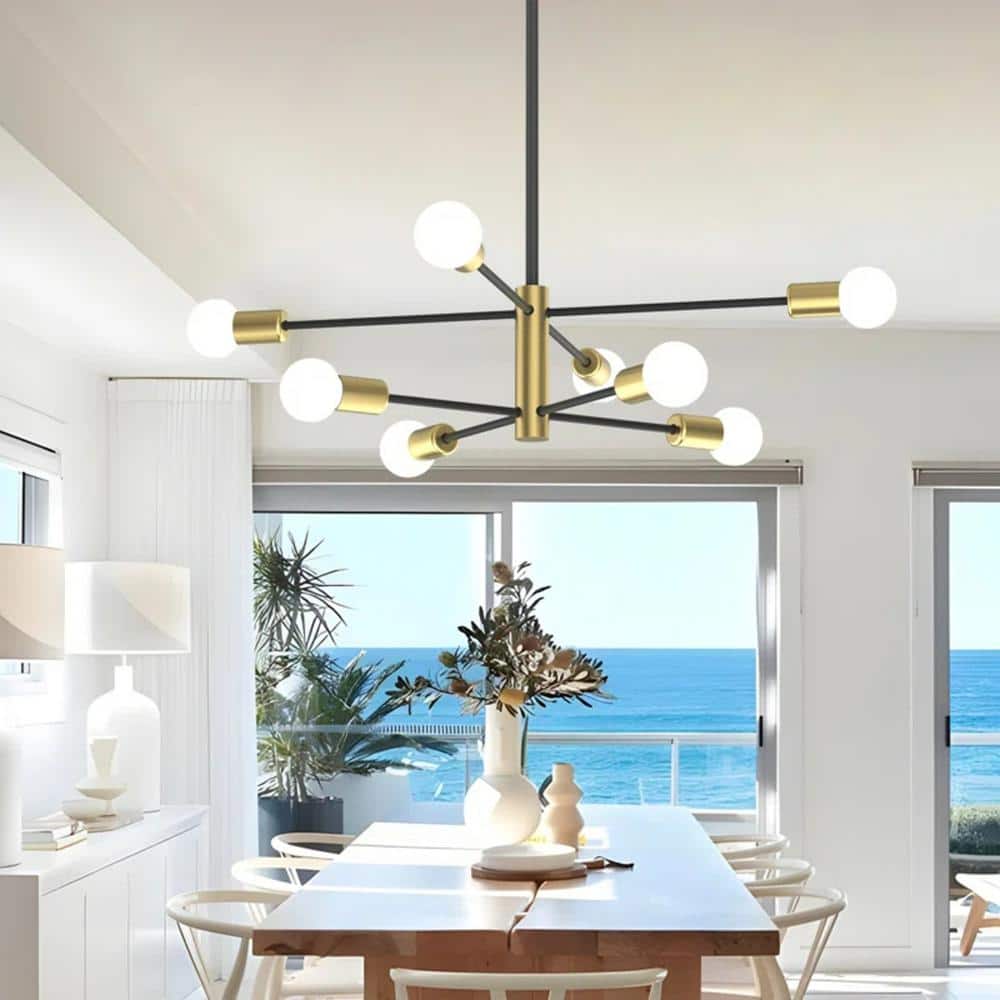 Gold and Black Metal 8-Light Sputnik Chandelier