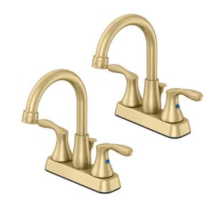 Deveral 4 in. Centerset 2-Handle High-Arc Bathroom Faucet with Drain Kit Included in Matte Gold (2-Pack)
