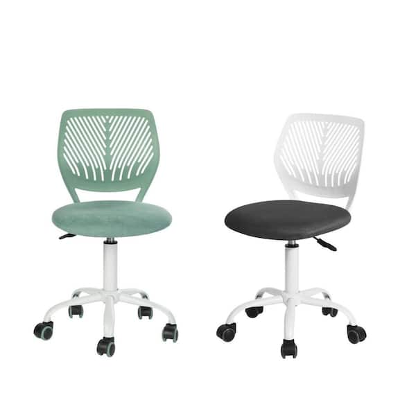 Homy Casa CARNAT Kids Desk Chair Adjustable Swivel Chair with Lumbar Support and Cushioned Seat in Light Gray and Green (Set of 2)