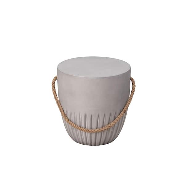 16.5 in. x 16.3 in. Gray Magnesium Oxide Outdoor Patio Round Side Table