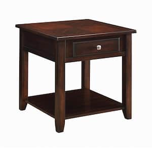 22 in. Walnut Square Wood End Table with Lower Shelf