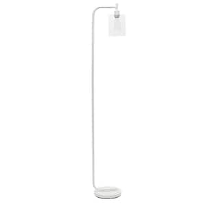67 in. White Modern Iron Lantern Floor Lamp with Glass Shade