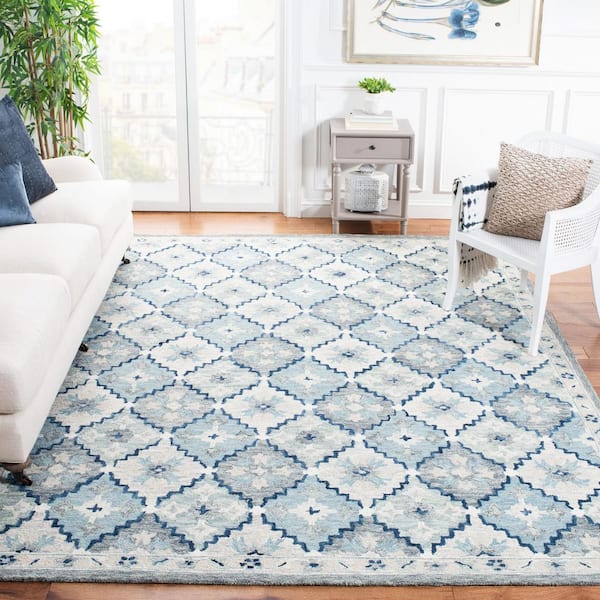 Suzani 9 ft. x 12 ft. Blue/Gray Floral Trellis Area Rug
