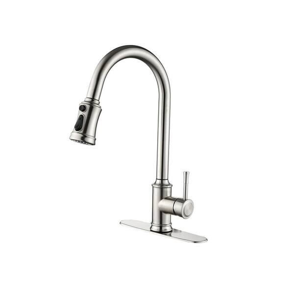 FORCLOVER Single Handle Touch Deck Mounted Pull Down Sprayer Kitchen Faucet in Brushed Nickel