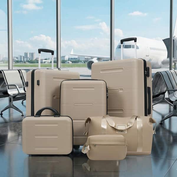 6-Piece khaki ABS Hardside Luggage Set with Double Spinner Wheels, Duffel Bag and Toiletry Bag