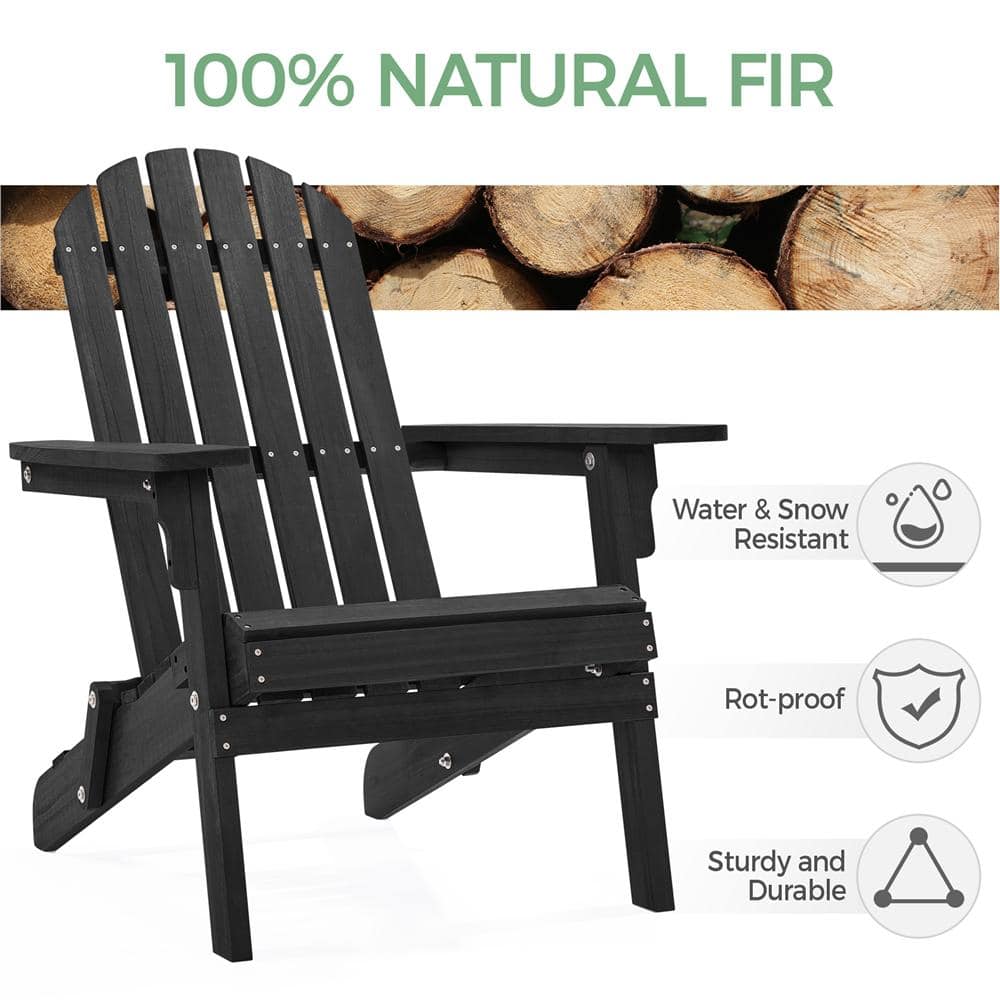 Black Solid Wood Folding Adirondack Chair with Arms