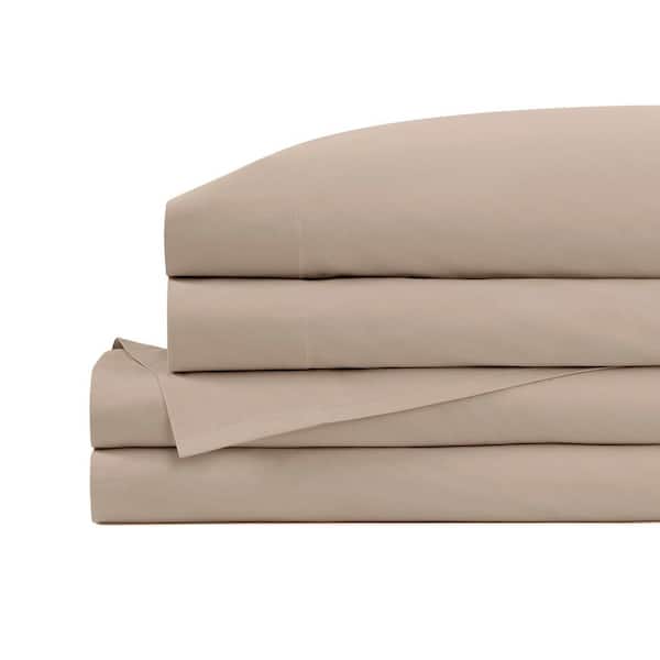 4-Piece 200 Thread Count Cotton Percale Sheet Set in Taupe for Queen Beds
