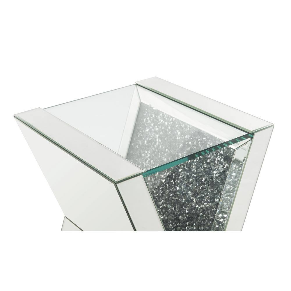 Glam V-Shaped Mirrored Glass Pedestal End Table