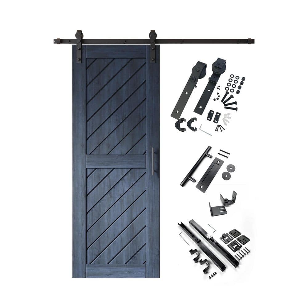 XT1 26 in. x 80 in. C-Panel Navy Slanted Stripe Design Solid Pine Wood Sliding Barn Door with Hardware Kit price history on PriceWatchPro